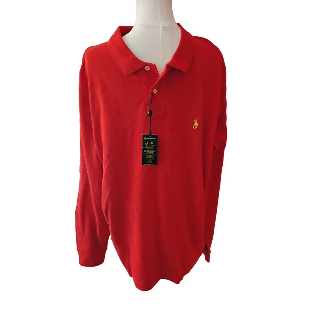 Men's Big & Tall Ralph Lauren Red Long Sleeve Polo Shirt Size XXL